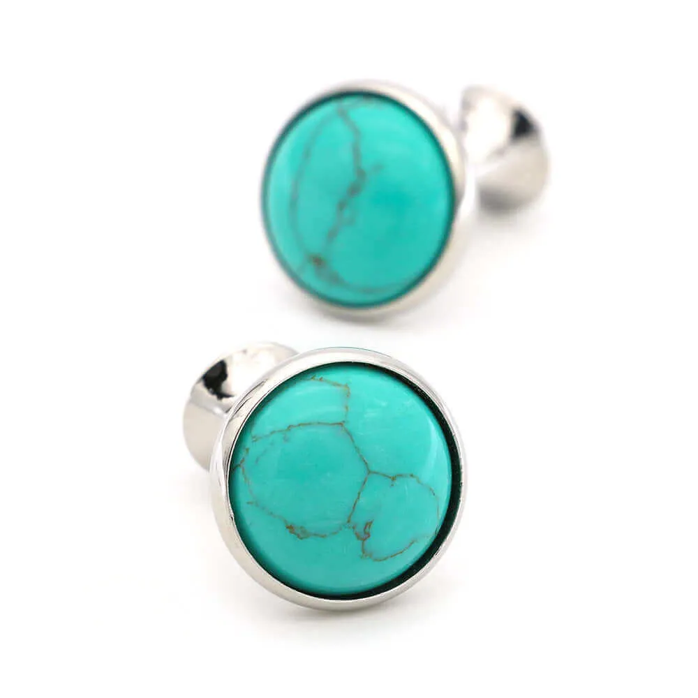 Round Natural Grain Turquoise French Swank Cufflinks