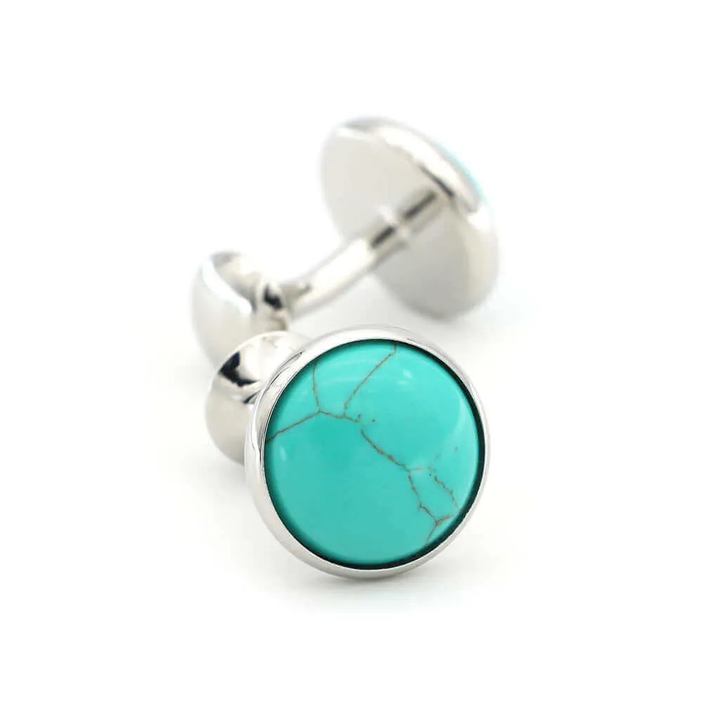 Round Natural Grain Turquoise French Swank Cufflinks