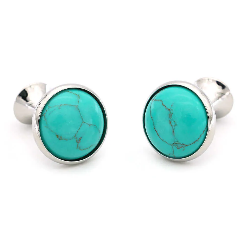 Round Natural Grain Turquoise French Swank Cufflinks