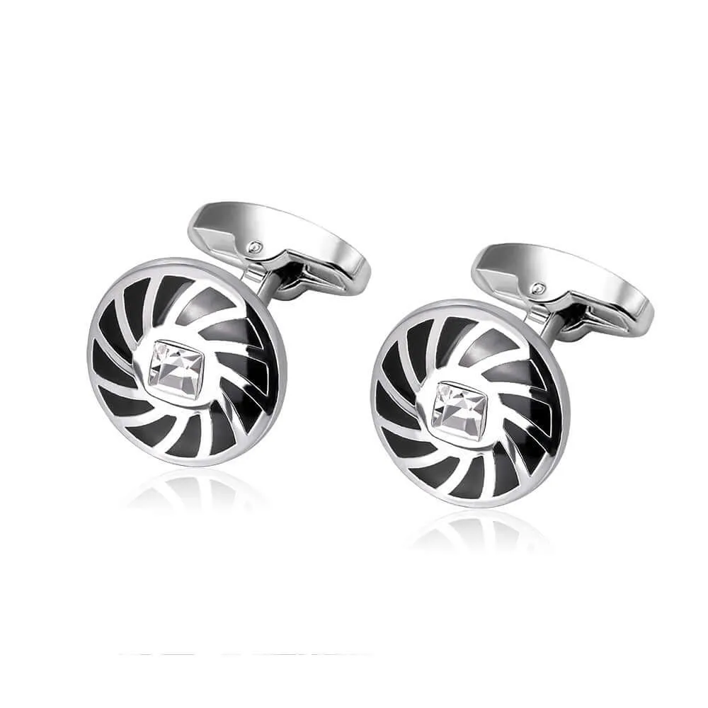 Round Rotating Pattern Enamel Swank Cufflinks