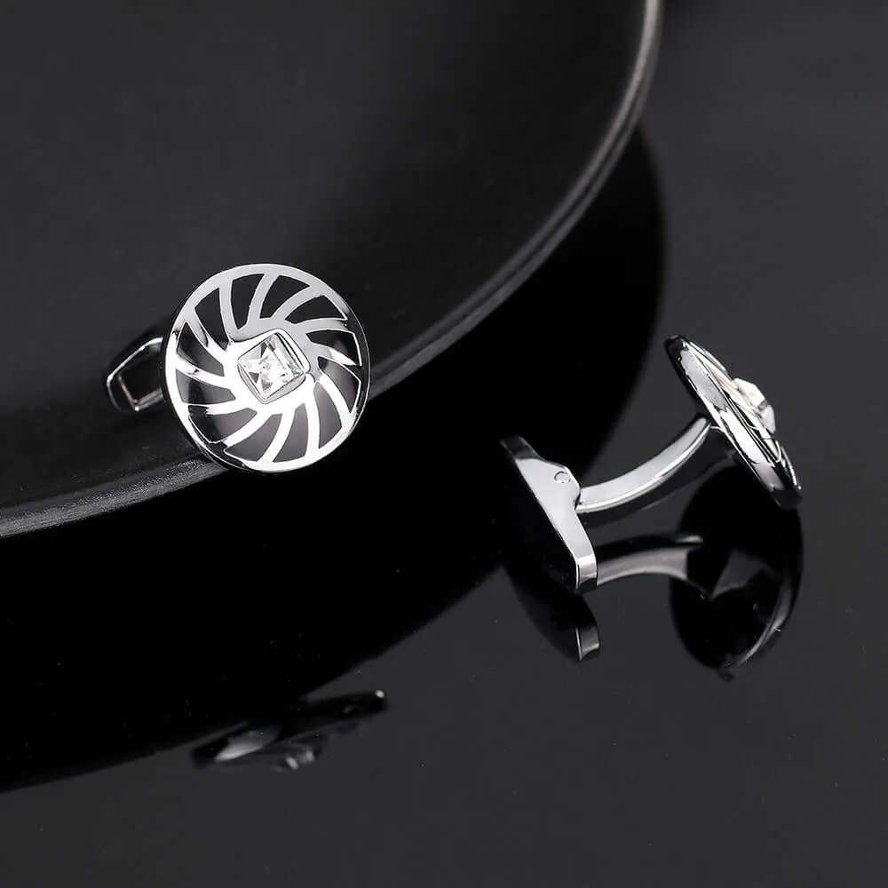 Round Rotating Pattern Enamel Swank Cufflinks