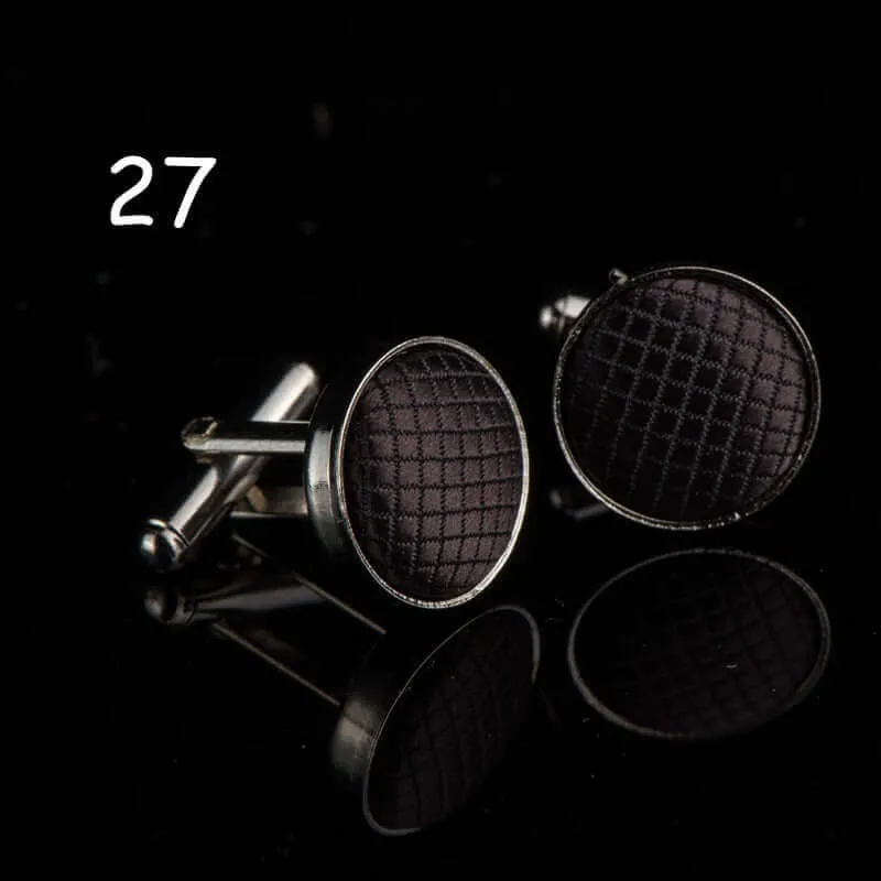 Round Solid Color Cloth Swank Cufflinks