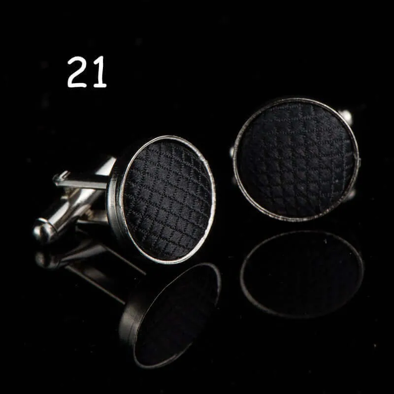 Round Solid Color Cloth Swank Cufflinks