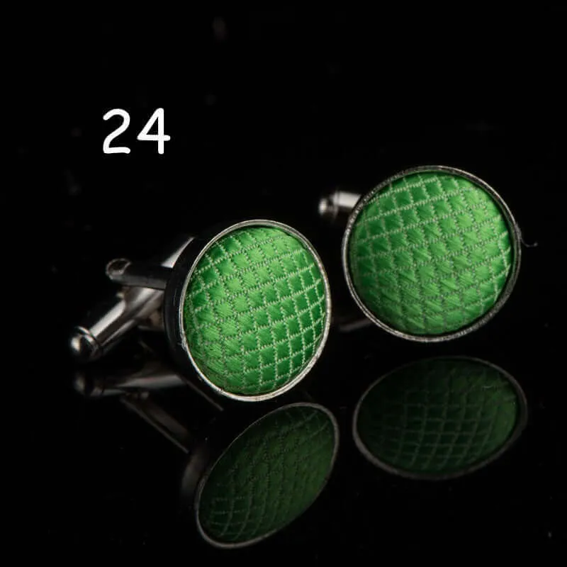 Round Solid Color Cloth Swank Cufflinks