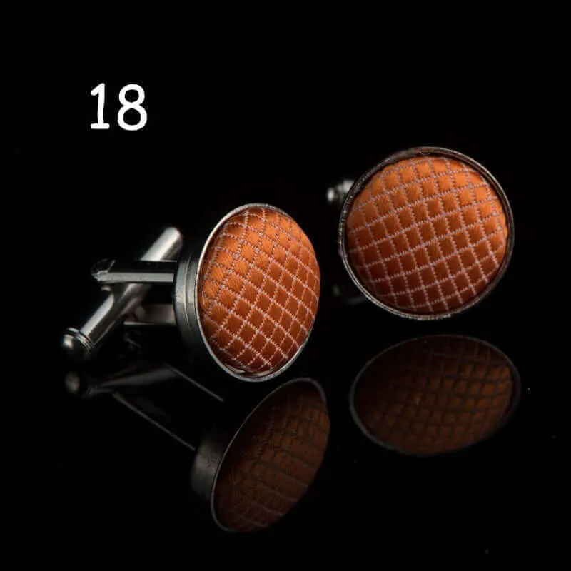 Round Solid Color Cloth Swank Cufflinks