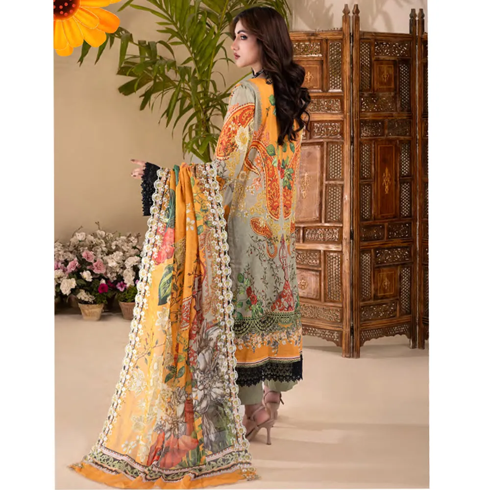 Ruby Lawn Printed Embroidered Unstitched 3Pcs Suit - 1