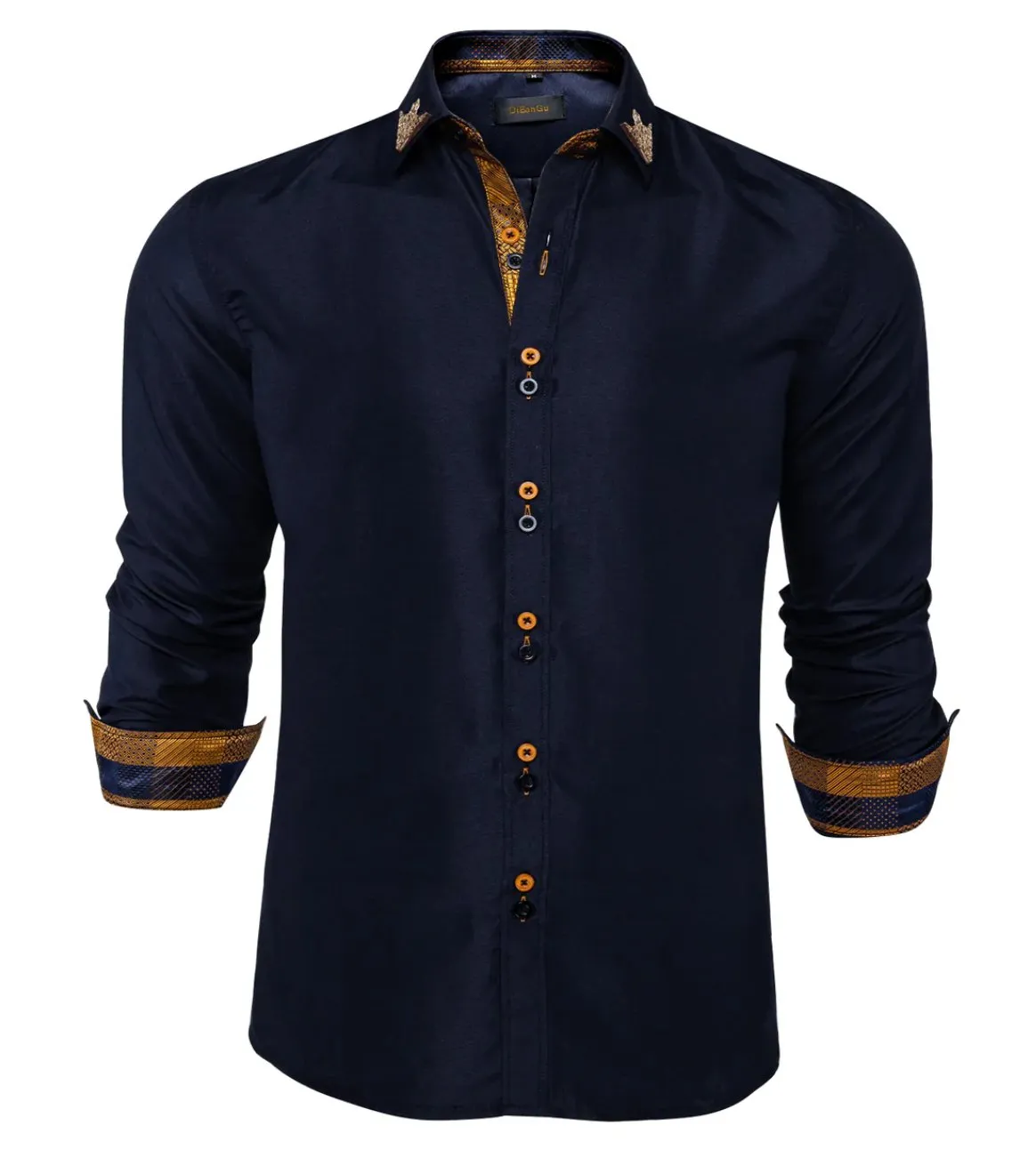 Simon Von Deep Blue Men's Shirt  with contrast colored buttons unique cuffs design-CY-2202