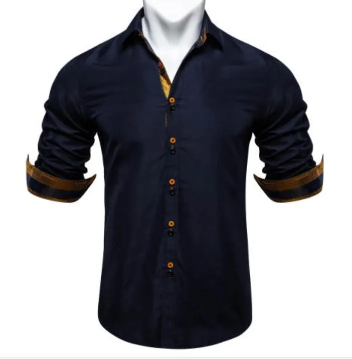 Simon Von Deep Blue Men's Shirt  with contrast colored buttons unique cuffs design-CY-2202