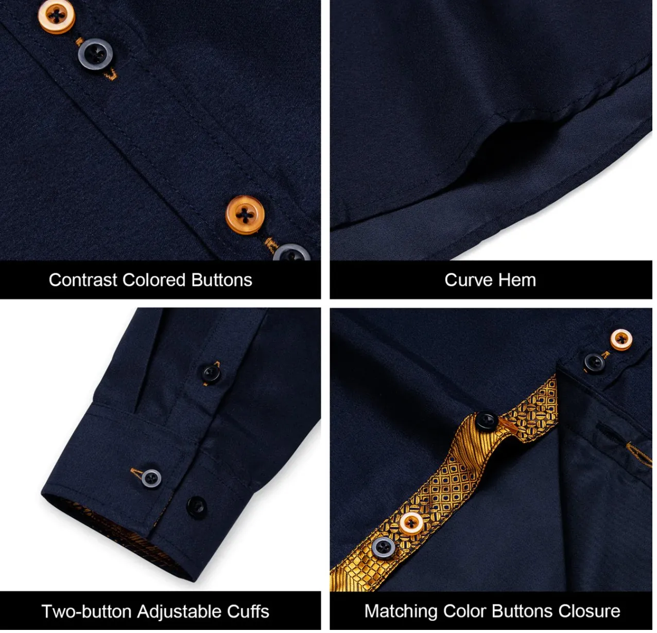 Simon Von Deep Blue Men's Shirt  with contrast colored buttons unique cuffs design-CY-2202