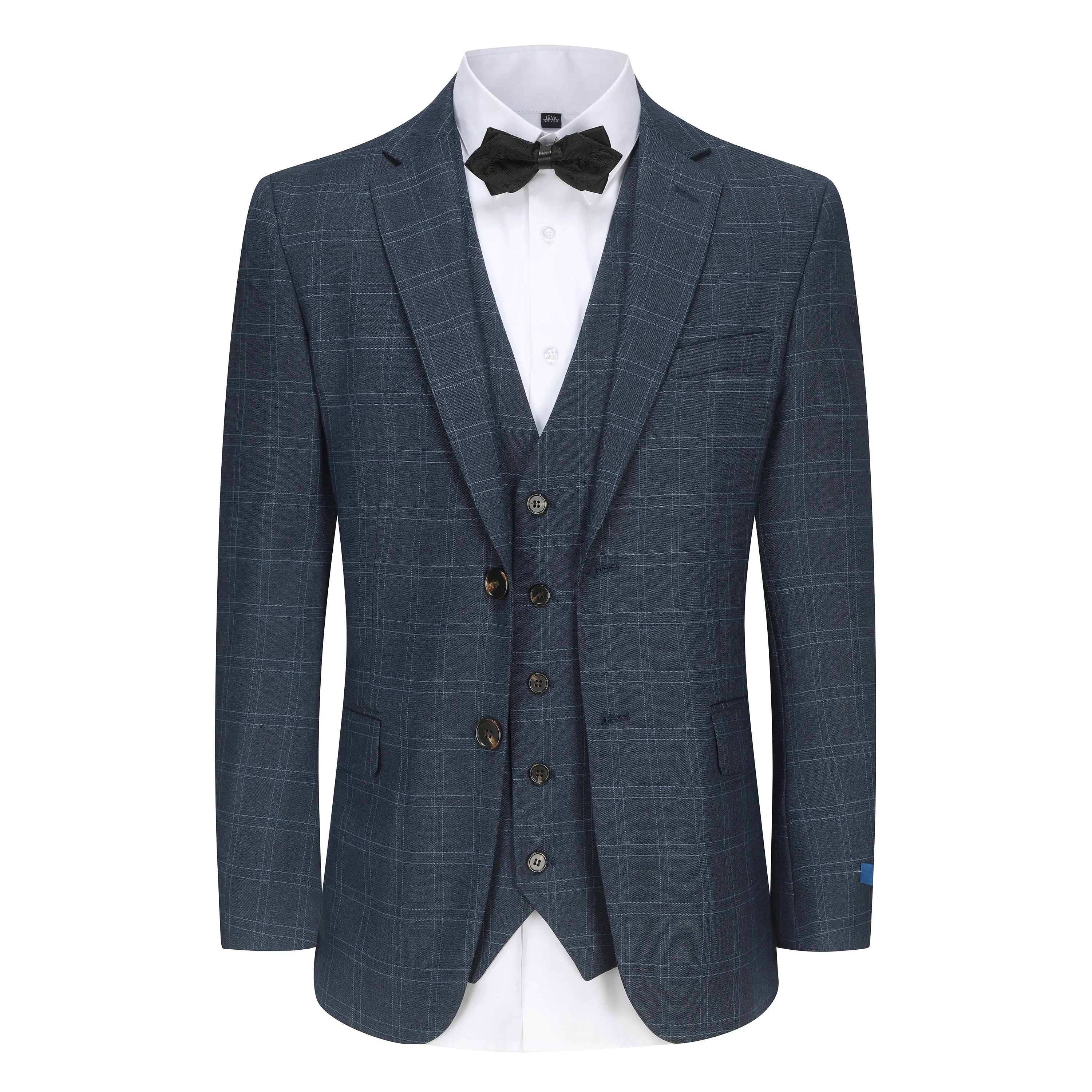 Slim Fit 3PC Tailored Blue Check Suit