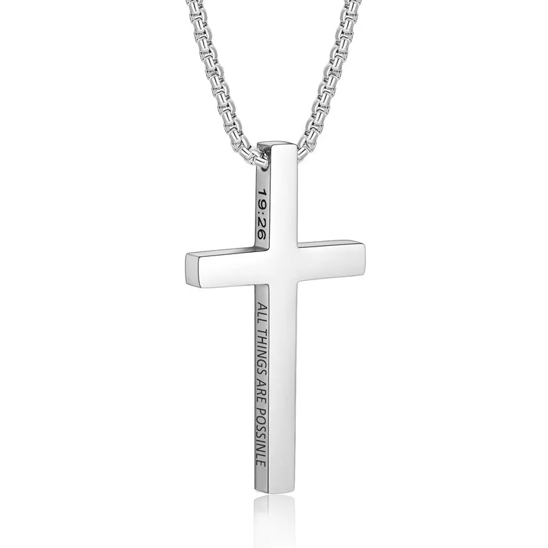 Stainless Steel Cross Necklace for Men Inspirational Bible Verse Cross Pendant Christian Jewelry