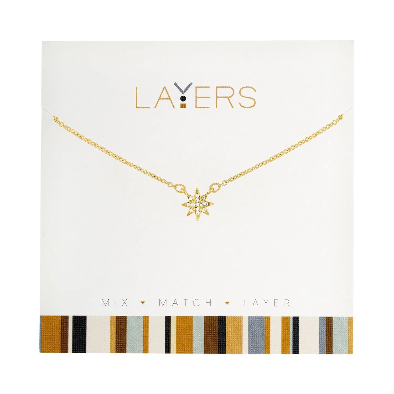 Stellar Radiance: Gold CZ Starburst Adjustable Layers Necklace - Clasp-Free, Drawstring Adjuster, 13" to 34"