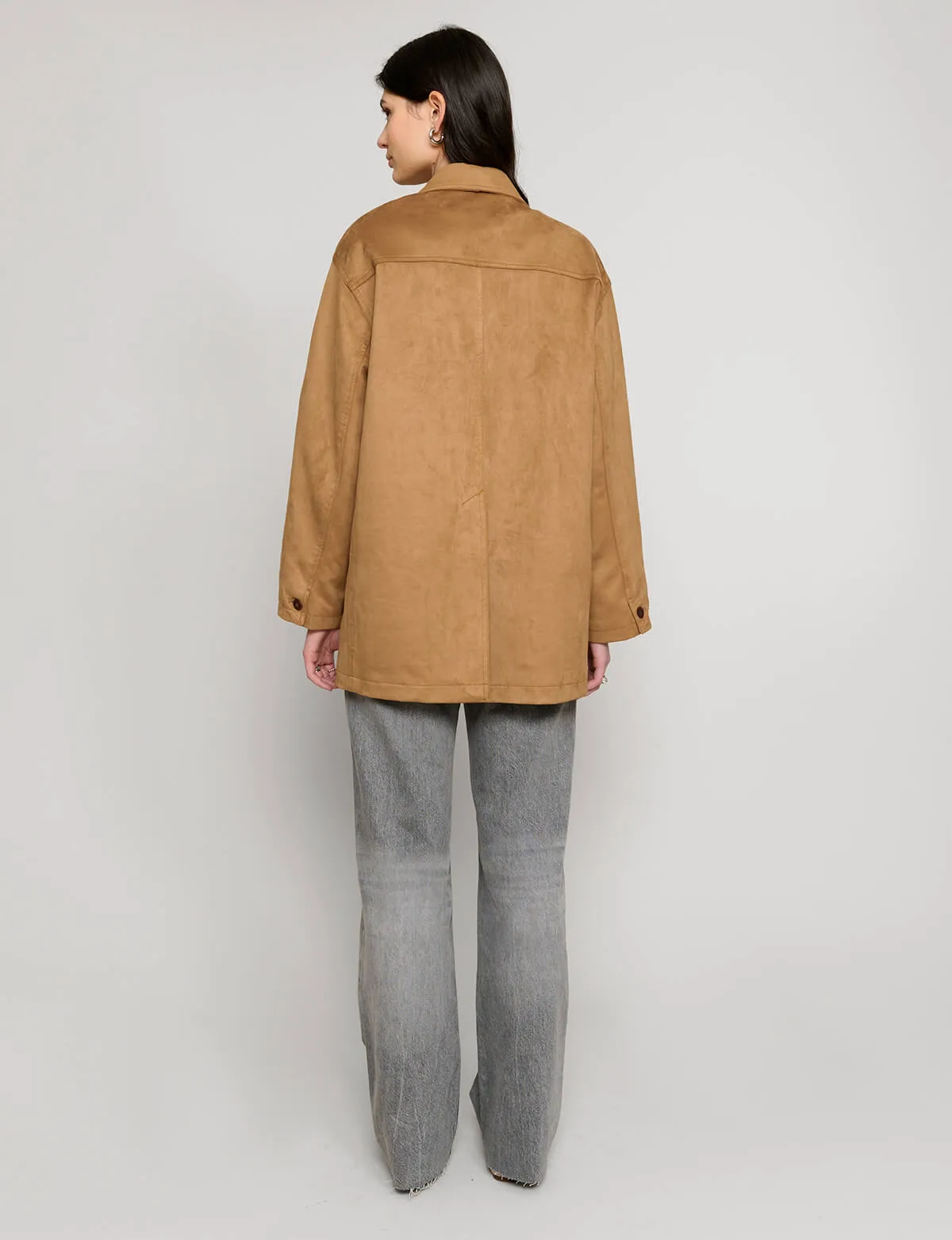 Suede Button Jacket in Camel