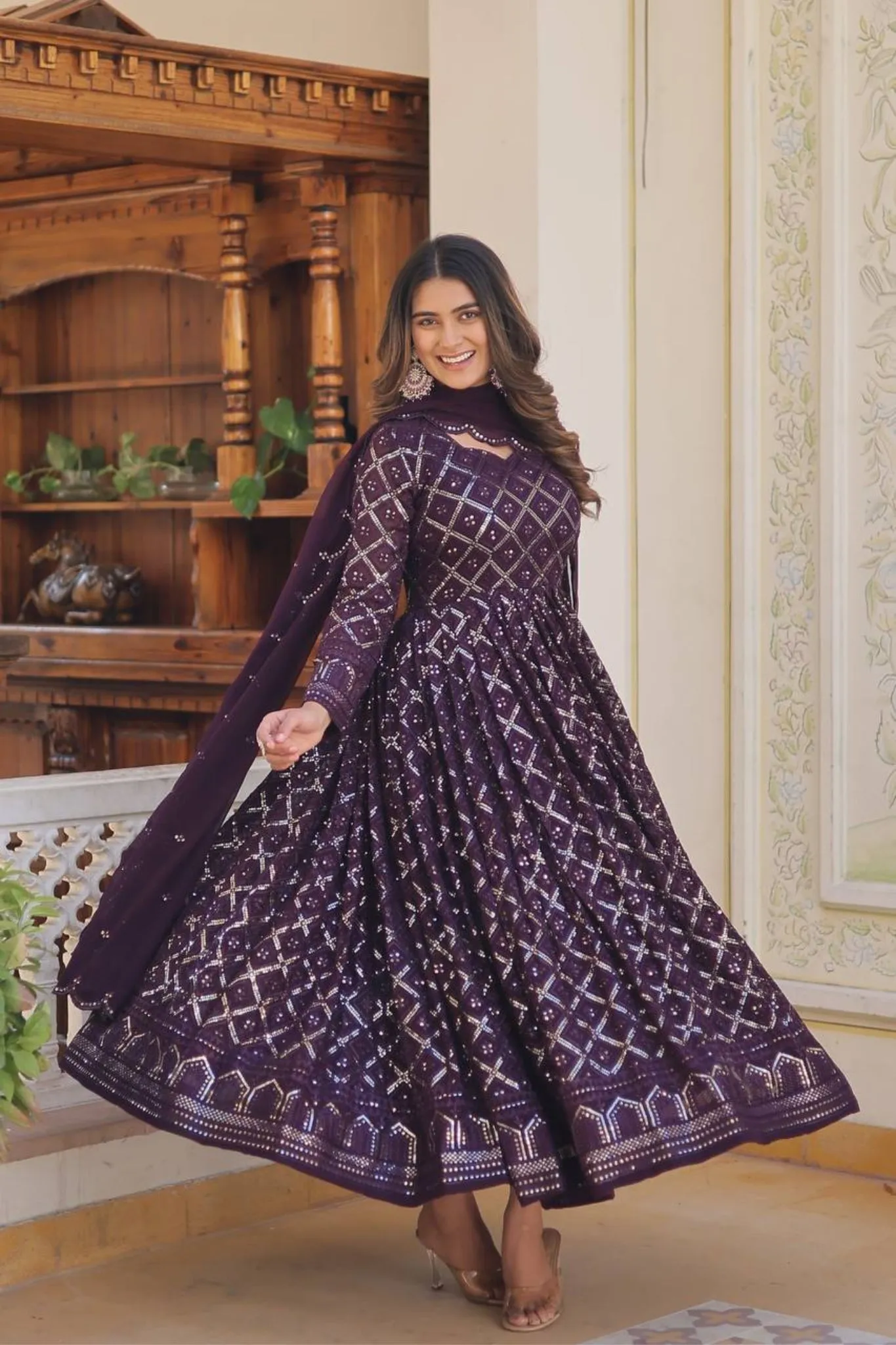 The Elegance of Sequins Embroidered Gown with Dupatta Set