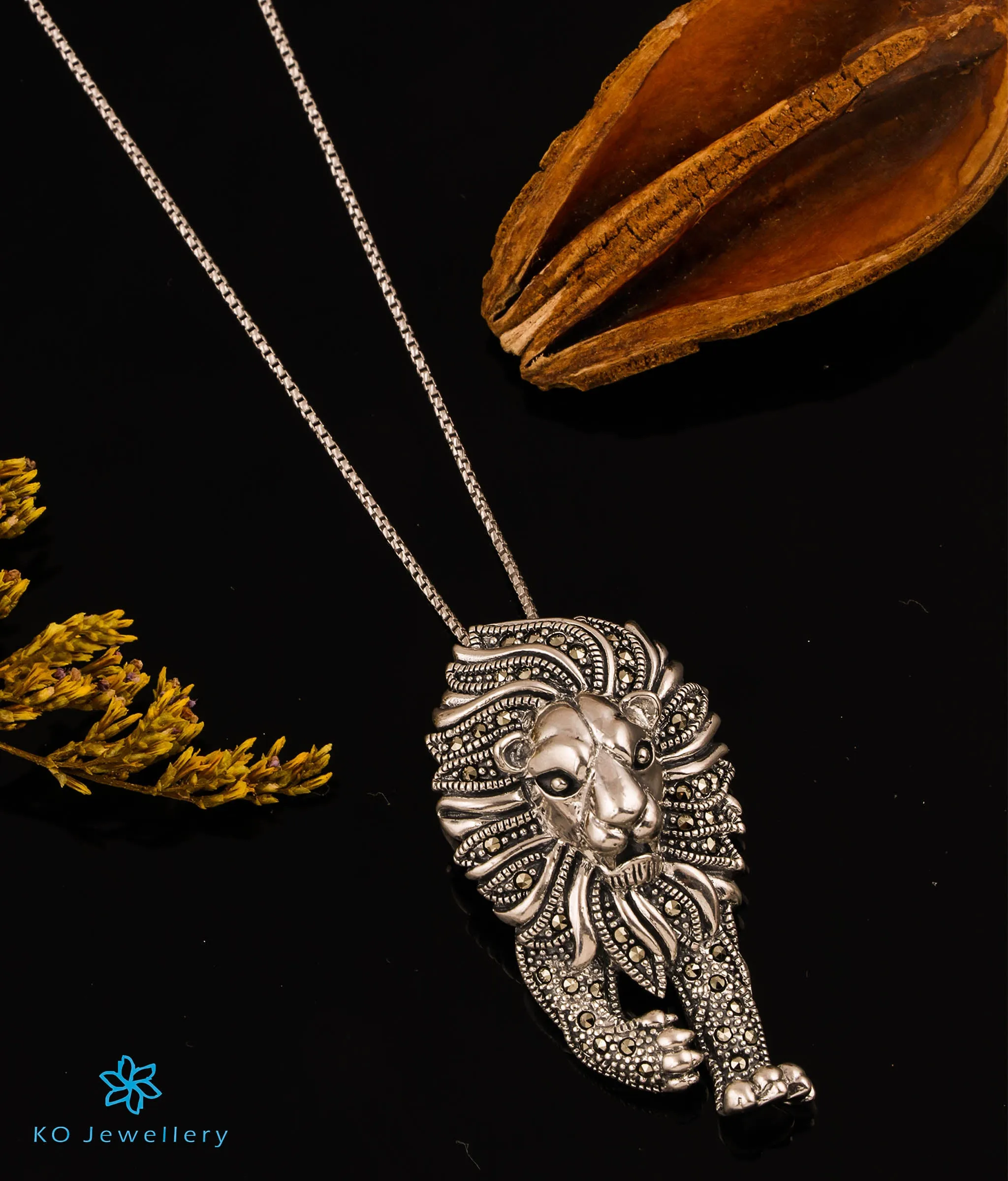 The Fearless Lion Marcasite Silver Pendant& Brooch