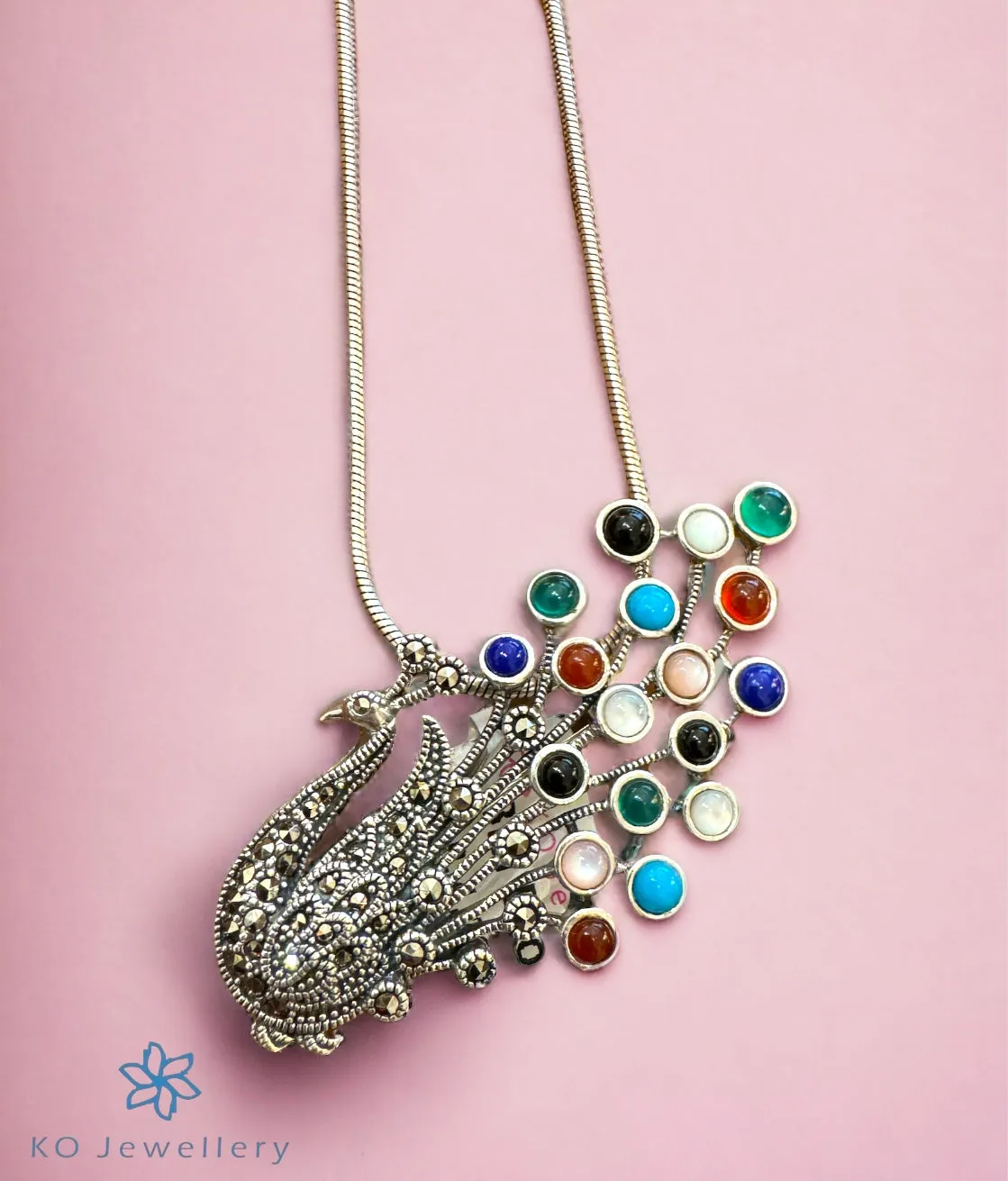 The Resplendent Peacock Silver Marcasite Brooch & Pendant