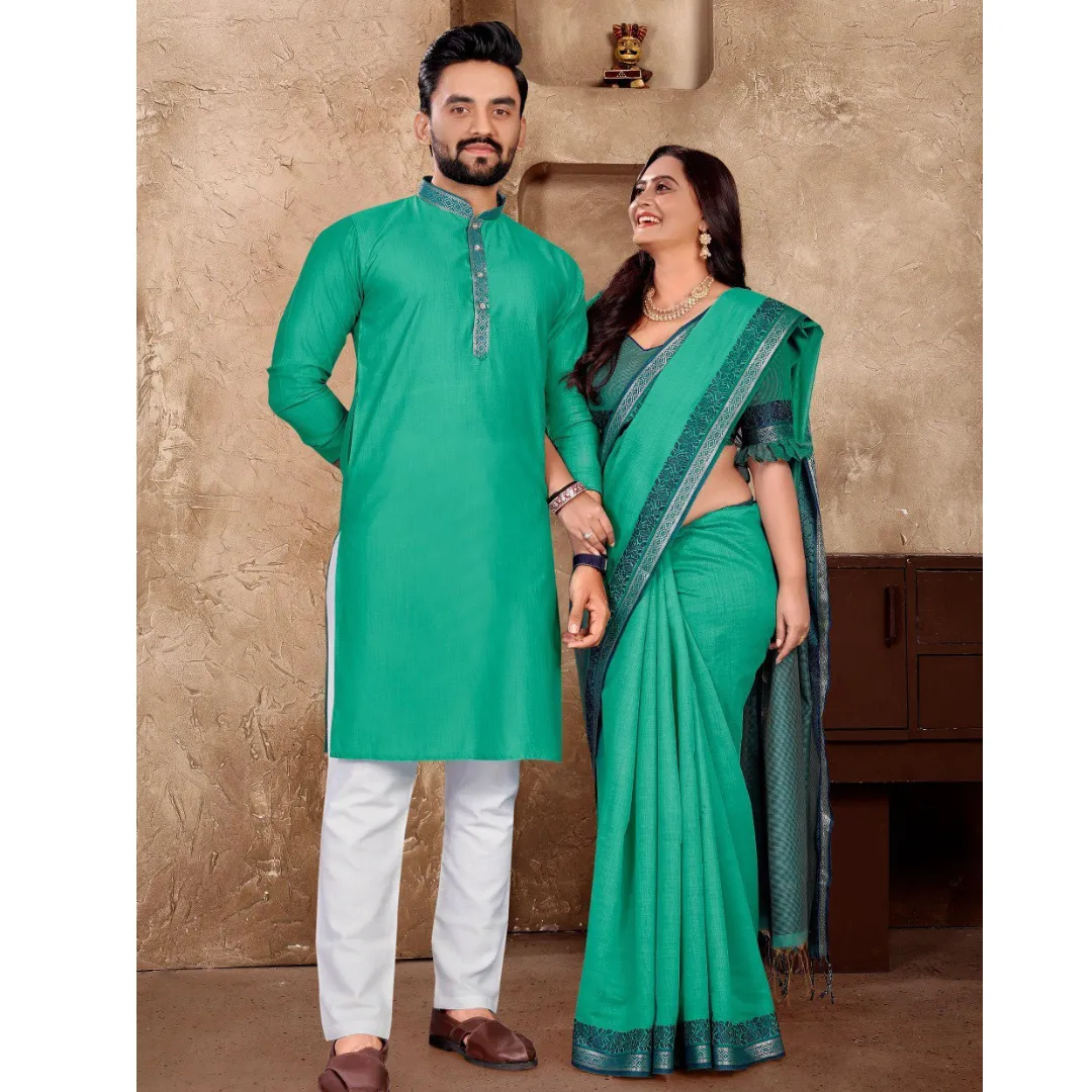 Traditional Couples Wear Men's Kurta Pant and Women's Saree