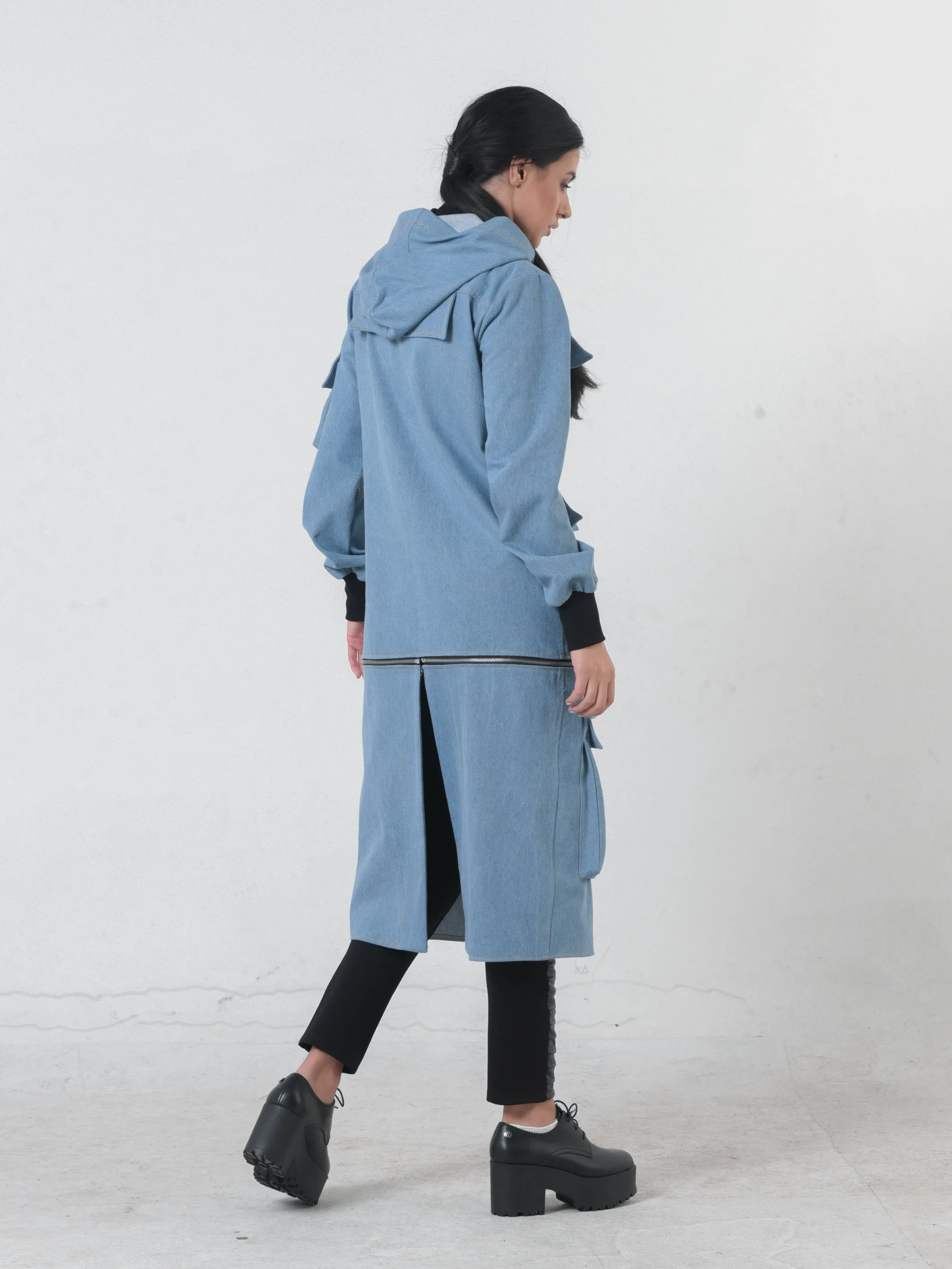 Two-In-One Hooded Denim Jacket