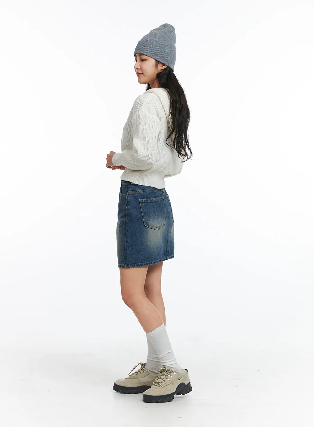 Washed Mini Denim Skirt OJ431