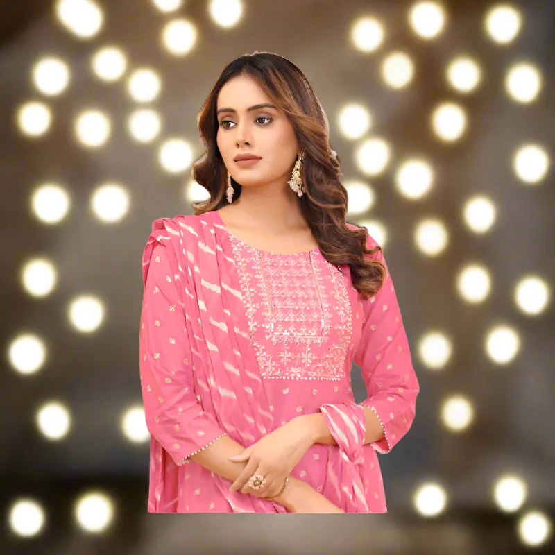 Women Pink Naira Cut Party Wear Kurta Suit