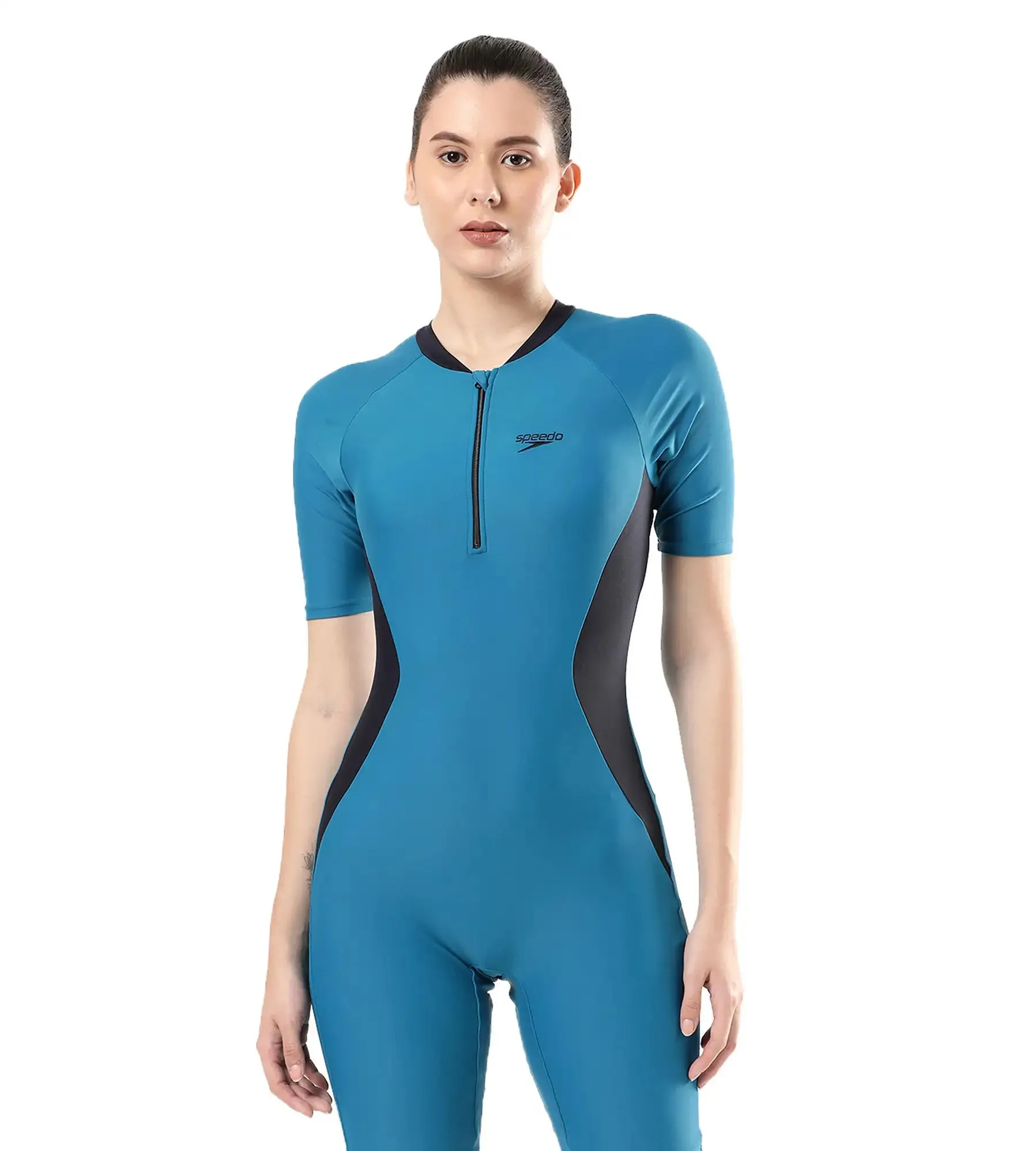 Women's Endurance Essential Panel Kneesuit Swimwear  - Nordic Teal  &  True Navy