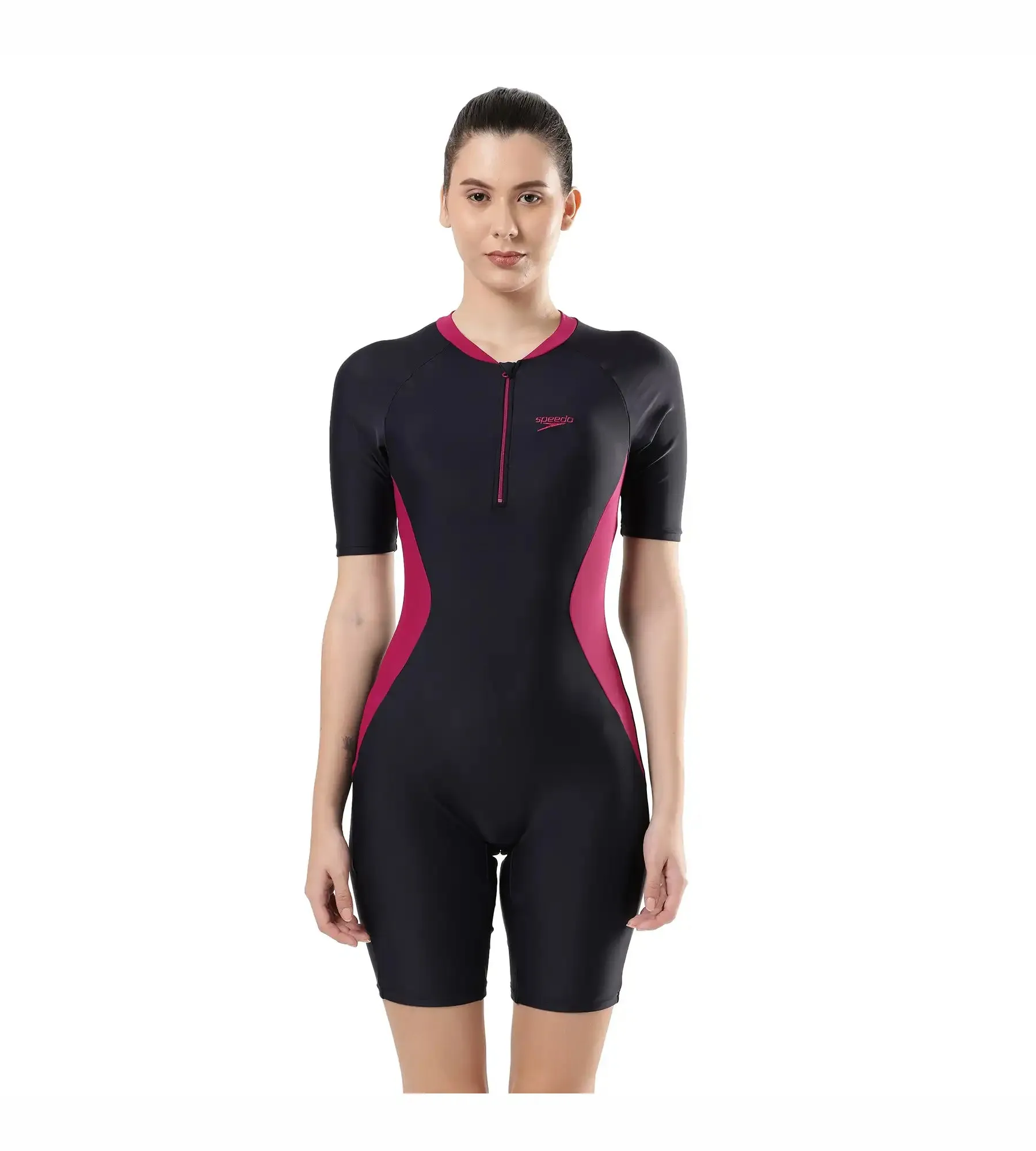 Women's Endurance Essential Panel Kneesuit Swimwear  - True Navy  &  Berry