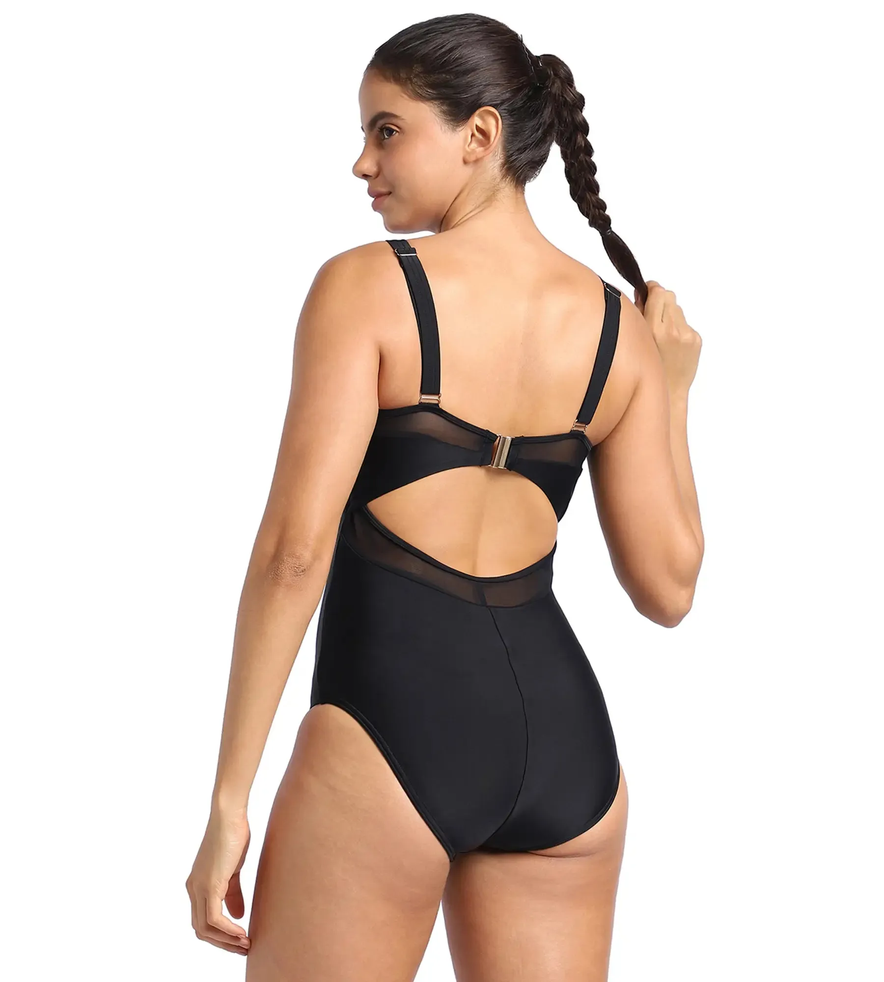 Women's Endurance Mesh Panel One Piece Swimwear - Black