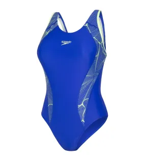 Women's Endurance Printed Fit Laneback One Piece Swimwear - Chroma Blue  &  Bright Zest