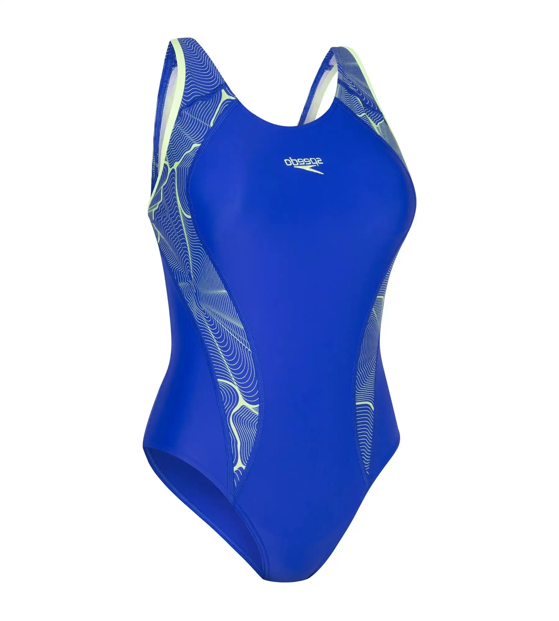 Women's Endurance Printed Fit Laneback One Piece Swimwear - Chroma Blue  &  Bright Zest