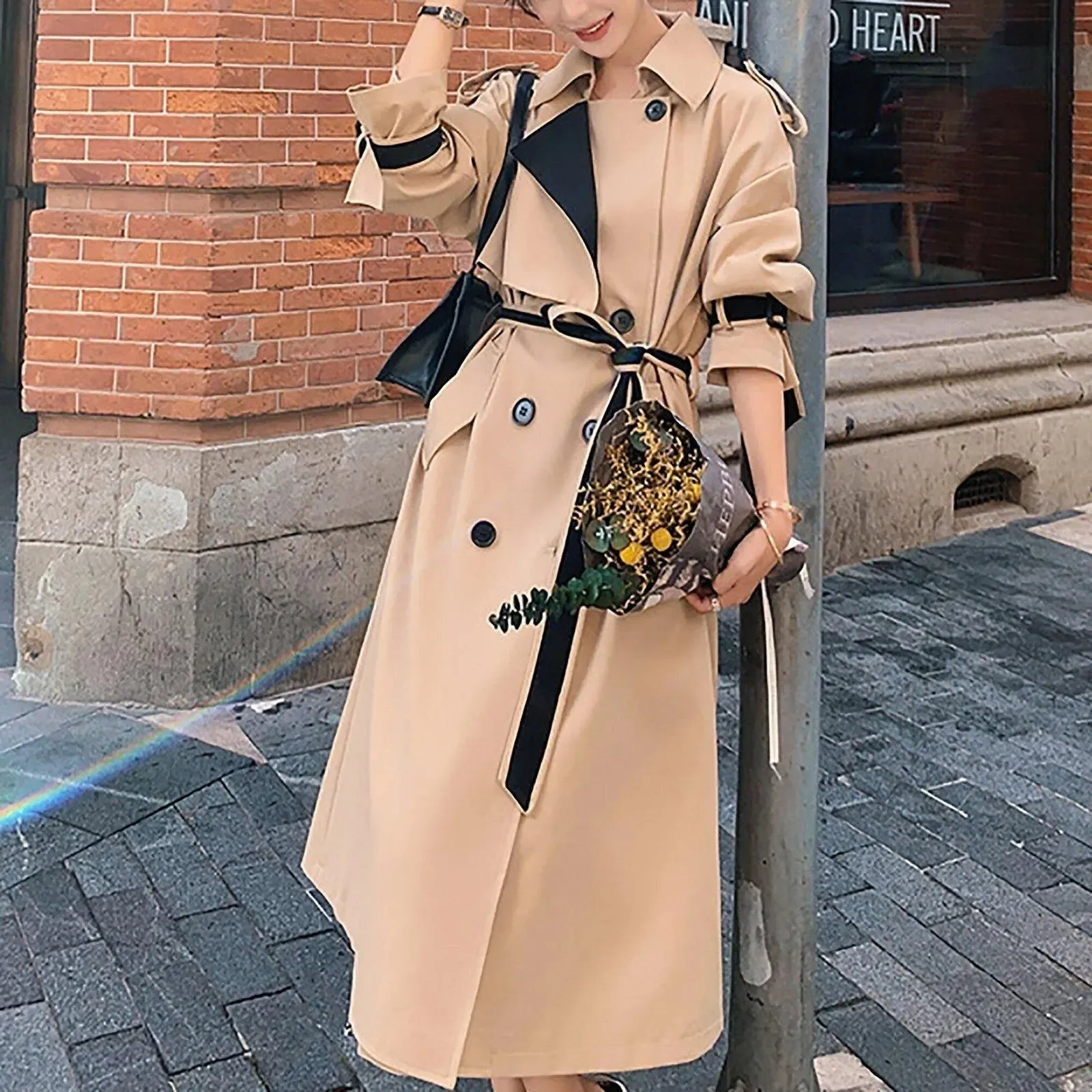 Women's Oversize Long Trench Coat,Belted Double-Breasted Coat for women,Beige Long Trench Coat,Long Rain Coat,Autumn Trench Coat,Spring Coat