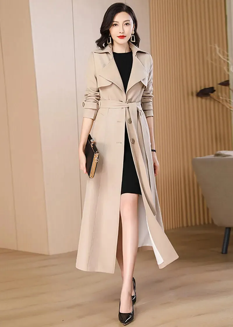 Women's Oversize Long Trench Coat,Belted Double-Breasted Coat for women,Beige Long Trench Coat,Long Rain Coat,Autumn Trench Coat,Spring Coat