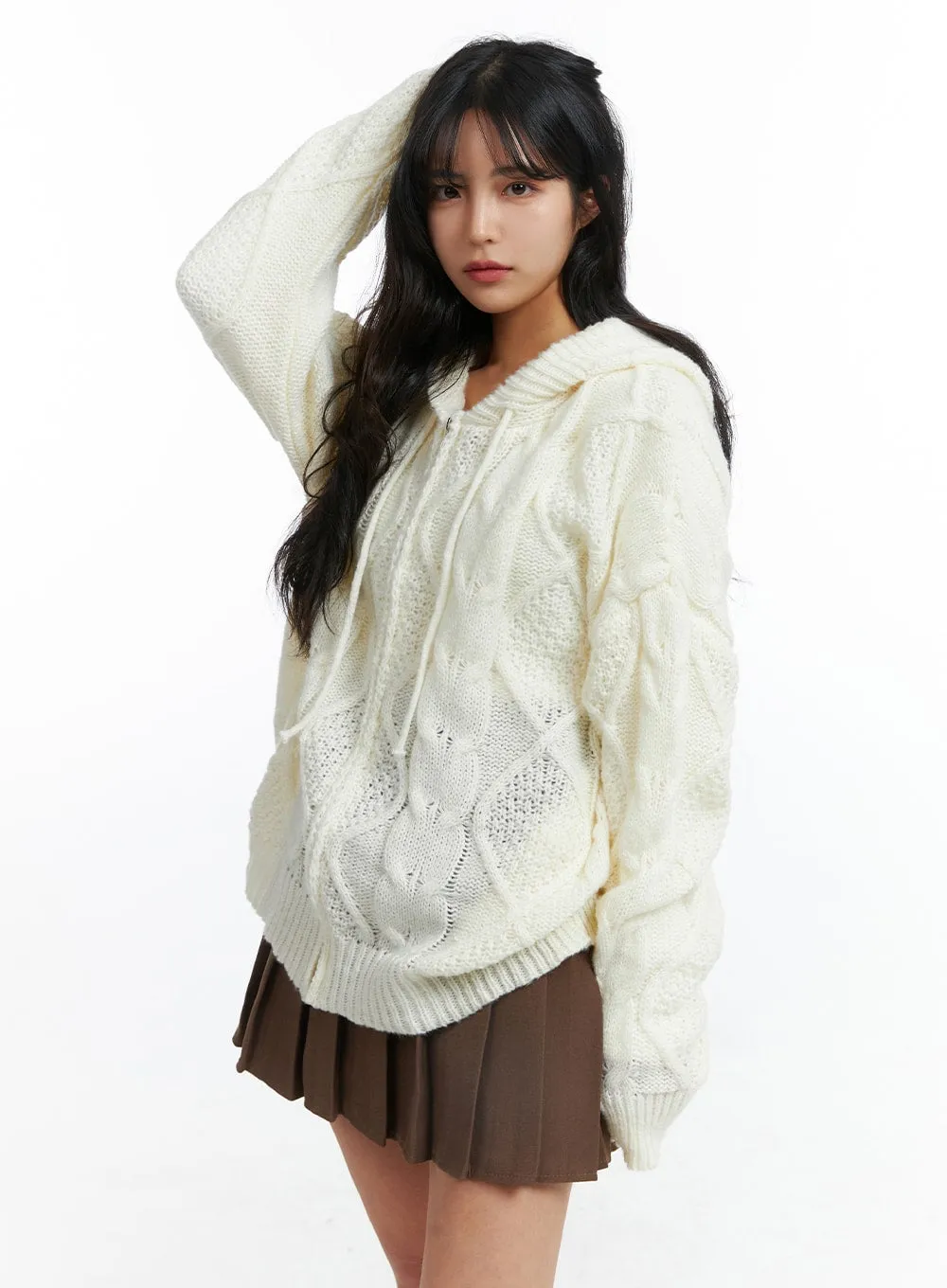 Zip-Up Cable Knit Sweater OJ424